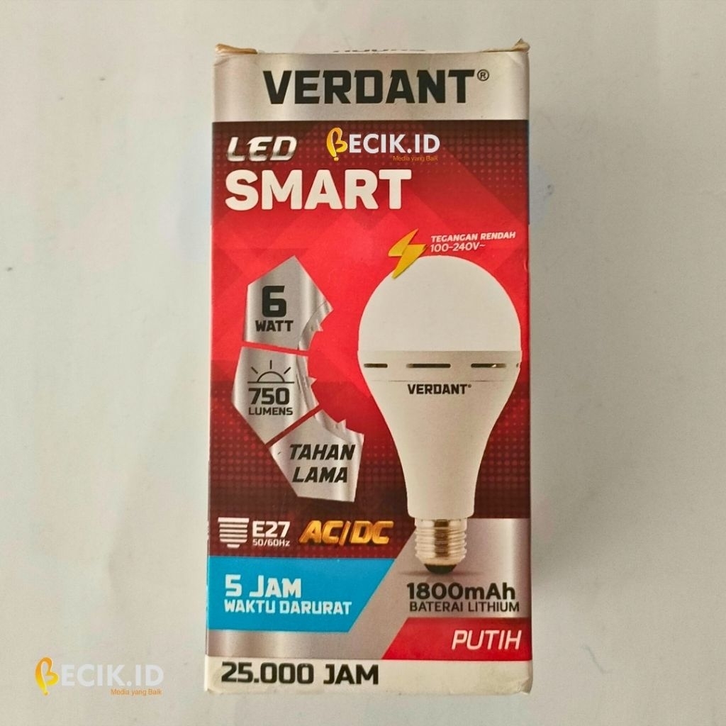 Lampu Emergency Verdant LED Smart 6W – 750 Lumen – Cahaya Putih – Hemat Energi – SNI – Original