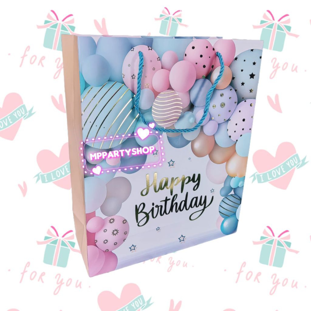 

paper bag ulang tahun motif balon ukuran sedang 25,5x9,5x31,5 cm/paper bag happy birthday/paper bag ulang tahun