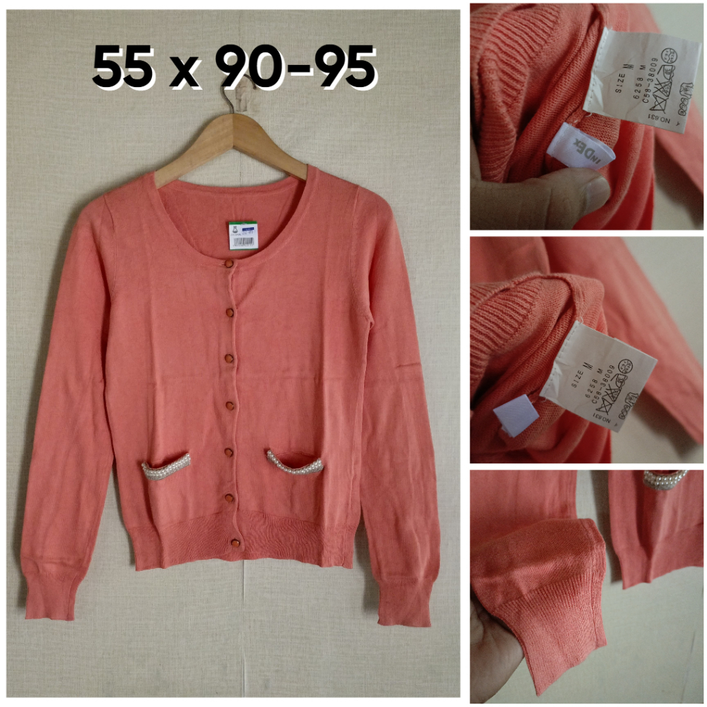 Cardigan Index Pink O Neck Size M Wanita Knit Saku Manik Manik OB016