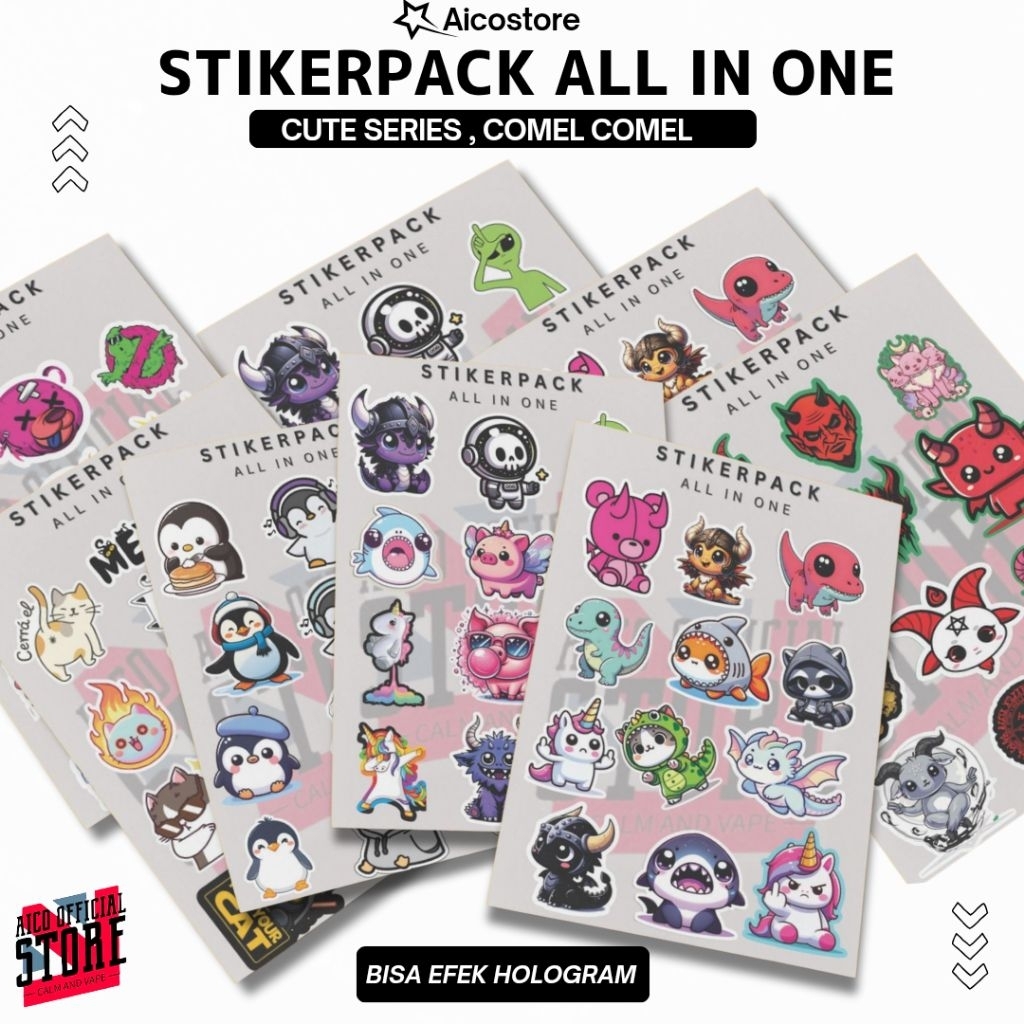 

Stikerpack All In One Cute Series Comel Lucu Karakter Kartun Premium Vinyl Tahan Lama Anti Air & Anti Gores Bisa Efek Hologram - Cocok untuk Laptop, HP, Helm, Tumblr, Motor, Buku, dan Dekorasi Unik Aesthetic Teddy Bear Cute Warna Pink Untu Hitam Putih