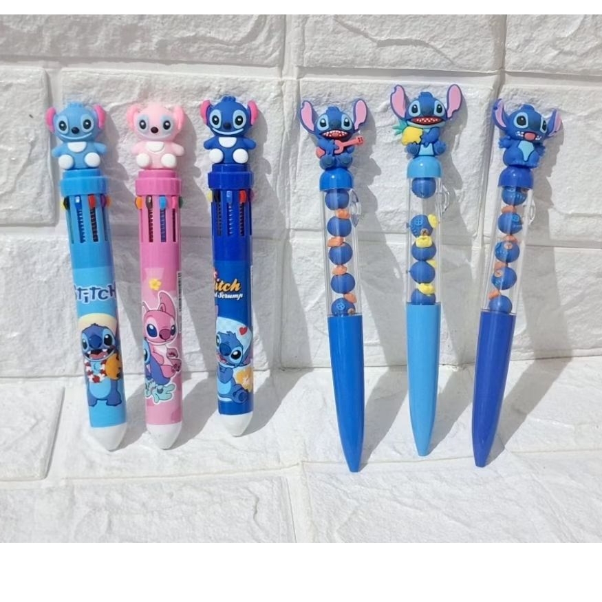 

bolpen bolpoint pena atk alat tulis kantor kuliah sekolah anak stitch motif karakter disney stitch biru angel pink