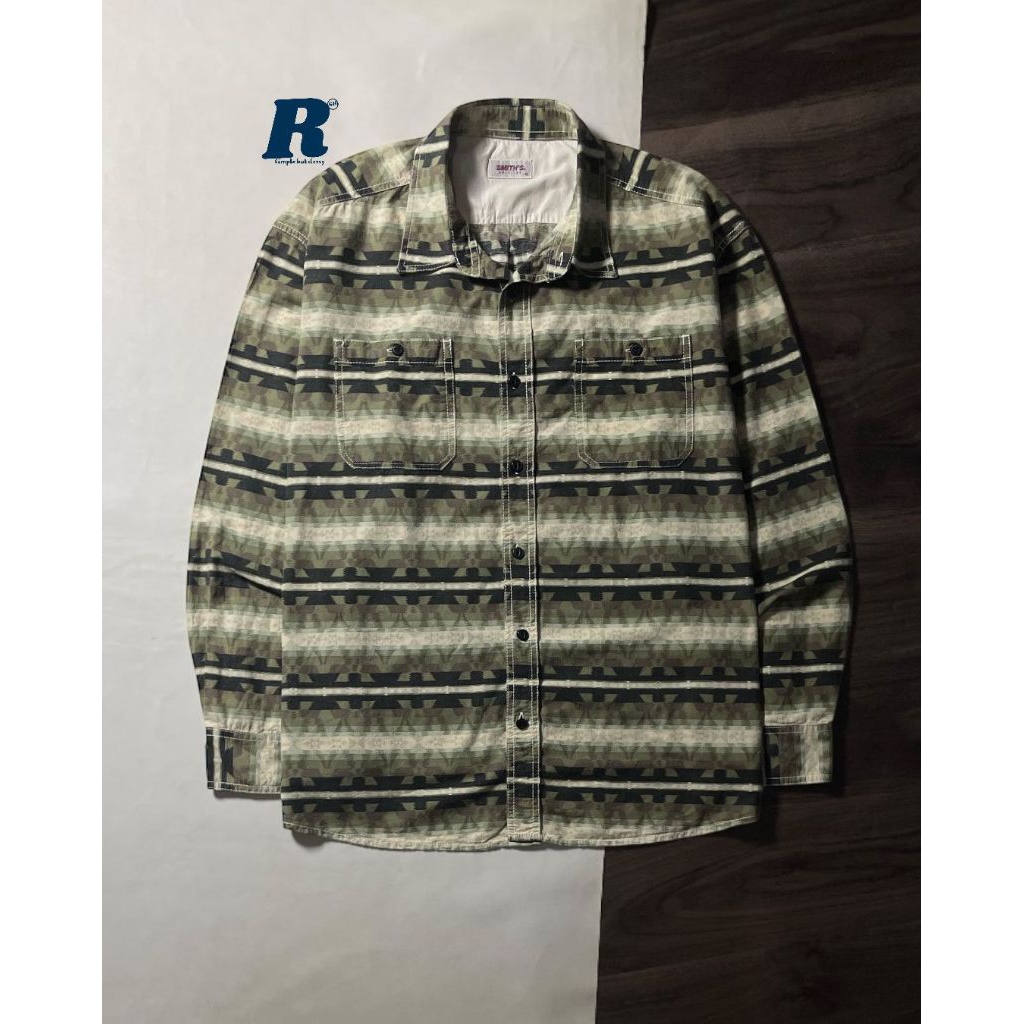 Kemeja Lengan Panjang Flannel Shirt Double Pocket Pattern Navajo Aztec SMITHS AMERICAN Size 4L fit X