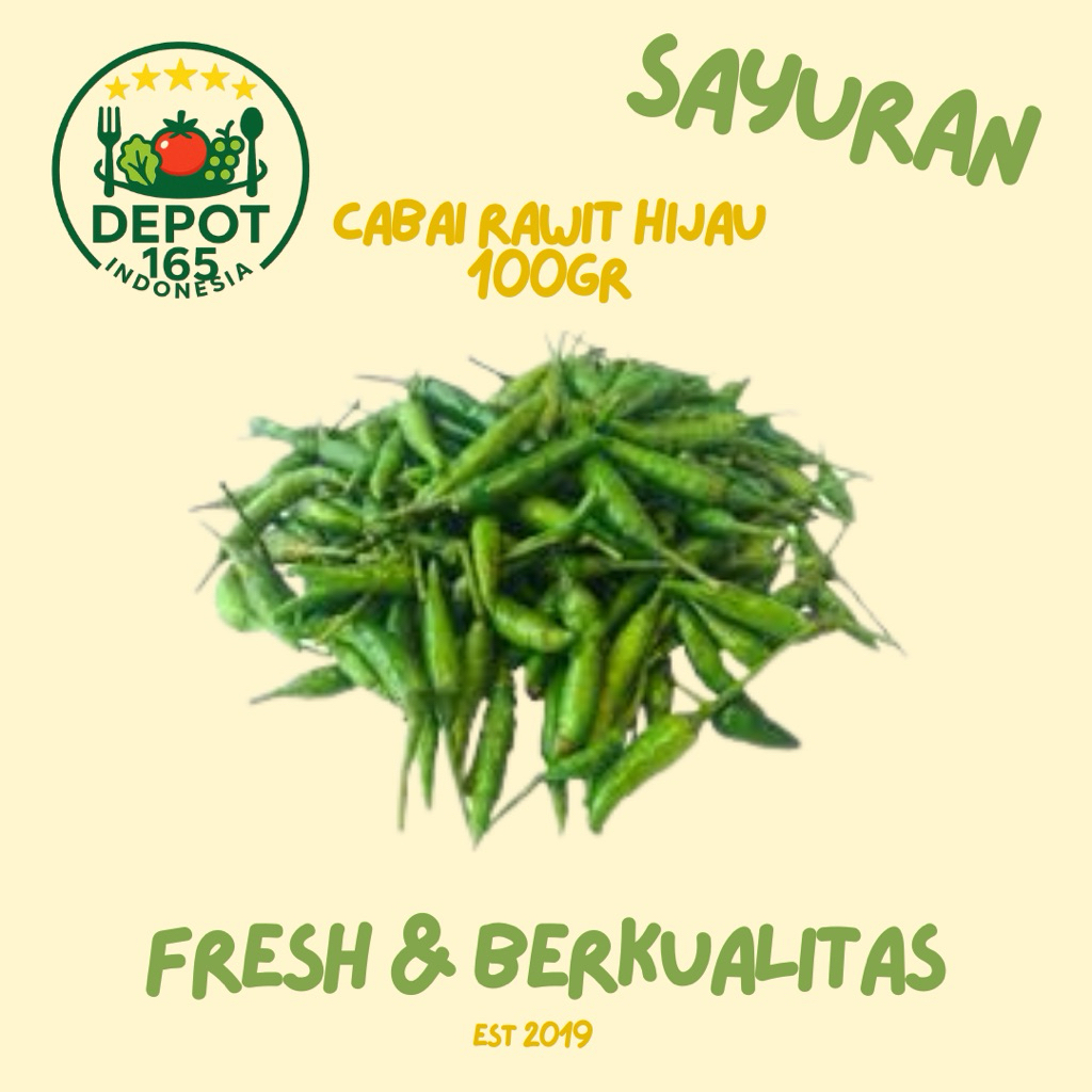 

Cabai Rawit Hijau Tua 100gr | DEPOT 165 INDONESIA | SURABAYA
