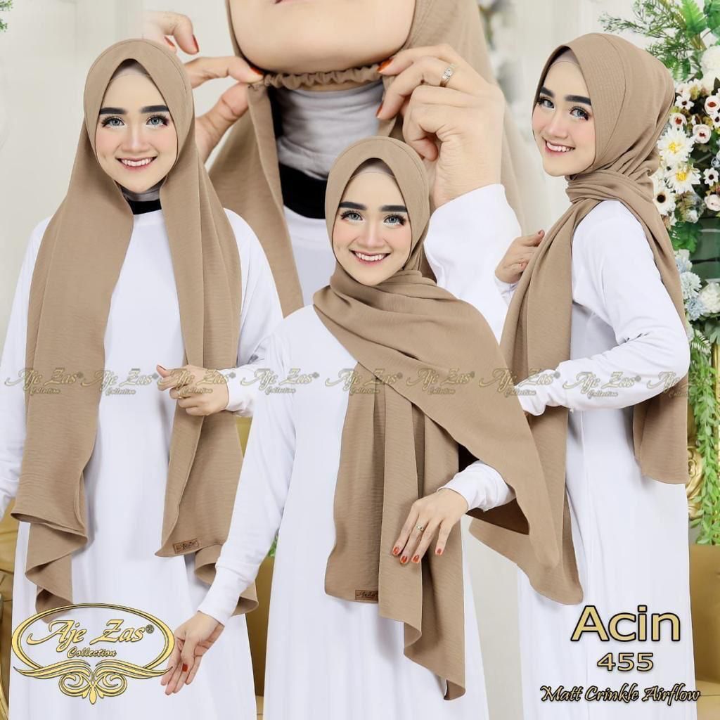 AJE ZAS - ACIN Hijab Pashmina Polos Karet Dagu Bahan Crinkle Airflow