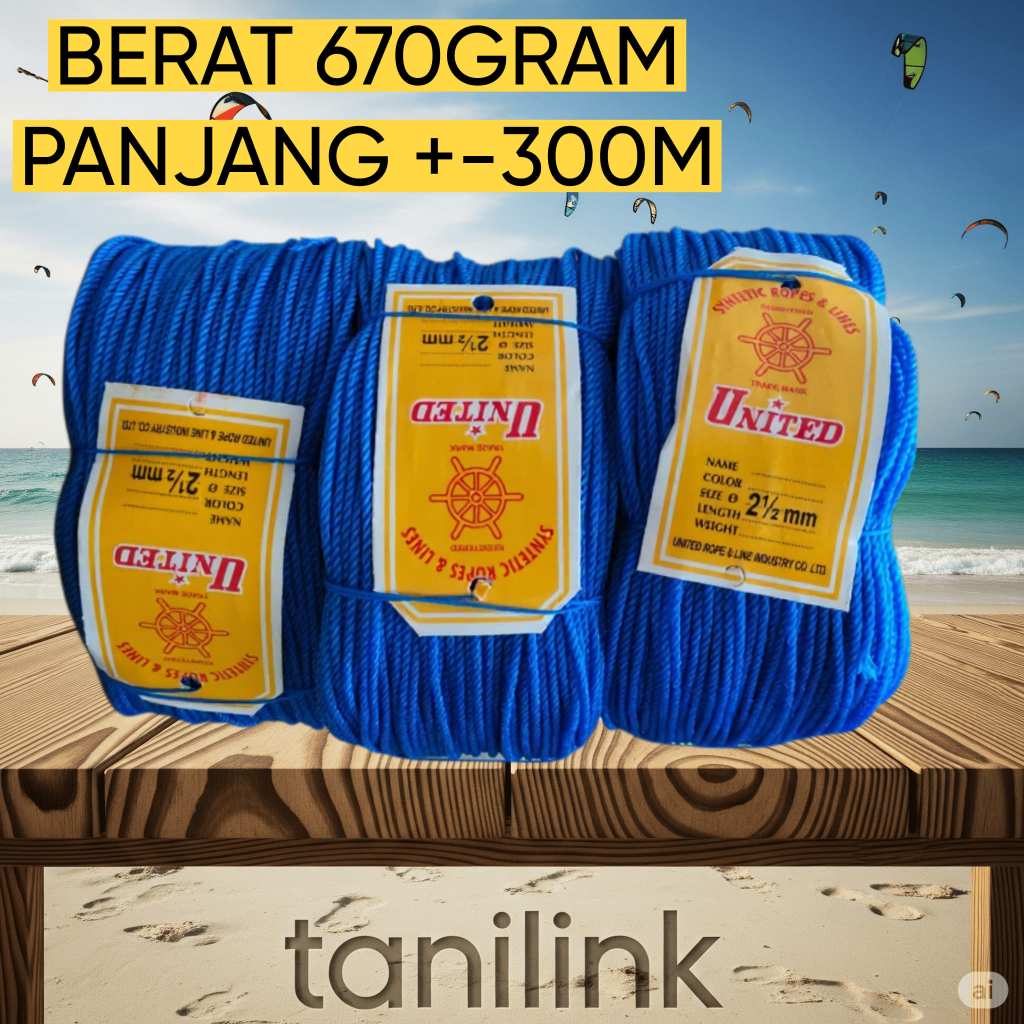 1ROLL TALI TAMBANG 2,5MM UNITED TAMPAR 2,5MM UNITED ORIGINAL/KENUR 2,5MM UNITED 1 ROL/ TALI LAYANGAN
