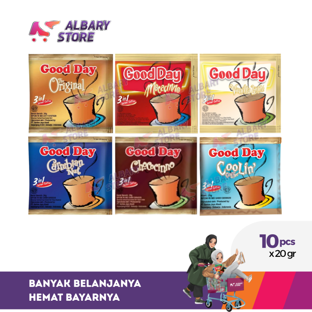 

Good Day Kopi Instant 3in1 Renteng | The Original | Mocacino | Carrebian Nut | Vanilla Latte | Chococinno | Coolin (10 x 20 gr)