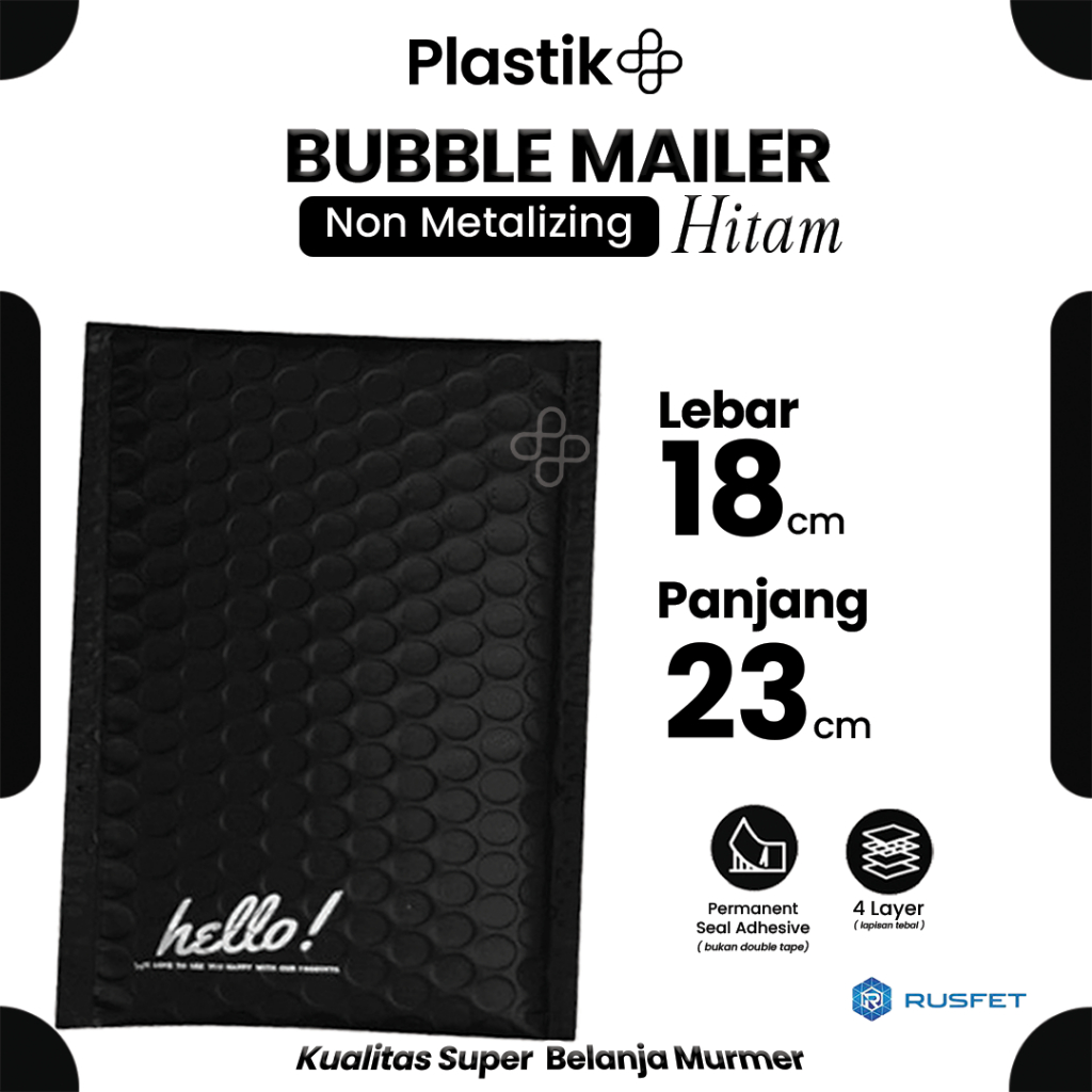 

Amplop Security Bubble Mailer Black (Hitam) 18cm x 23cm Premium Solid Color Rusfet Harga Satuan