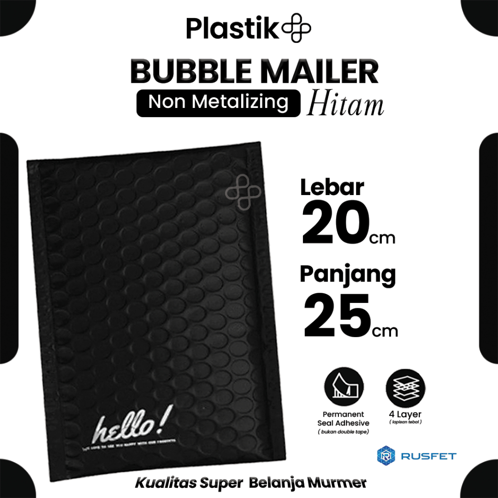 

Amplop Bubble Mailer Hitam 20 x 25 cm Rusfet Premium Satuan / Ecer Murah Hello Series