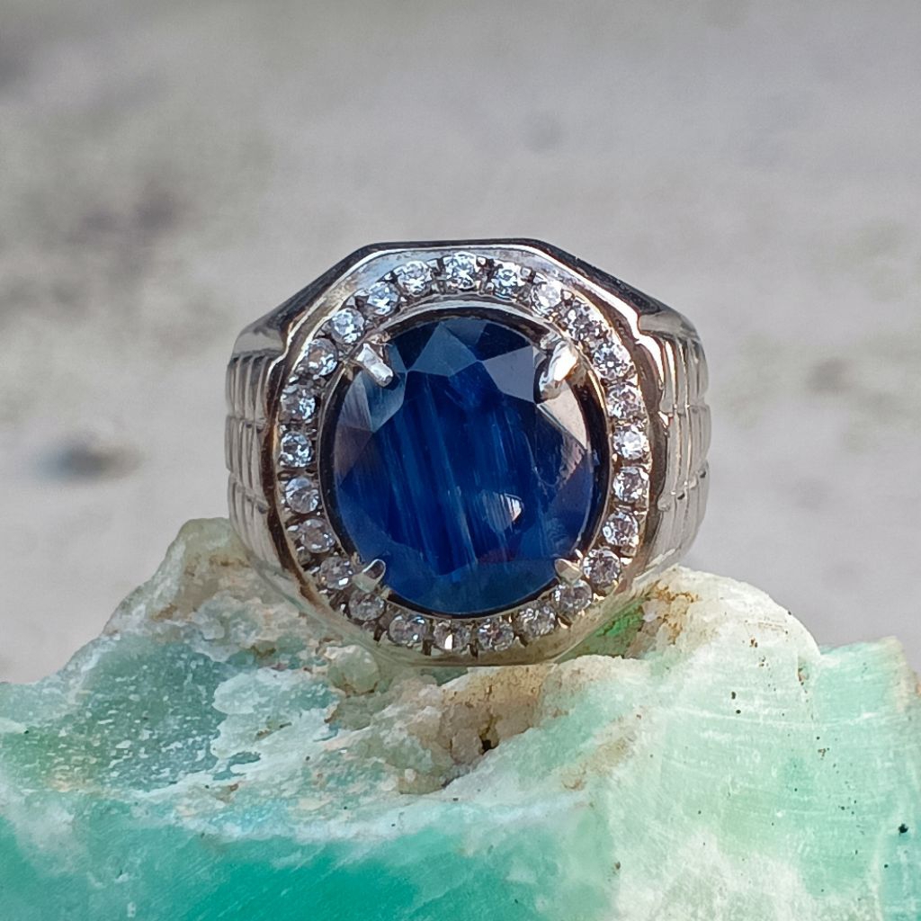 blue kyanite natural ring perak mewah