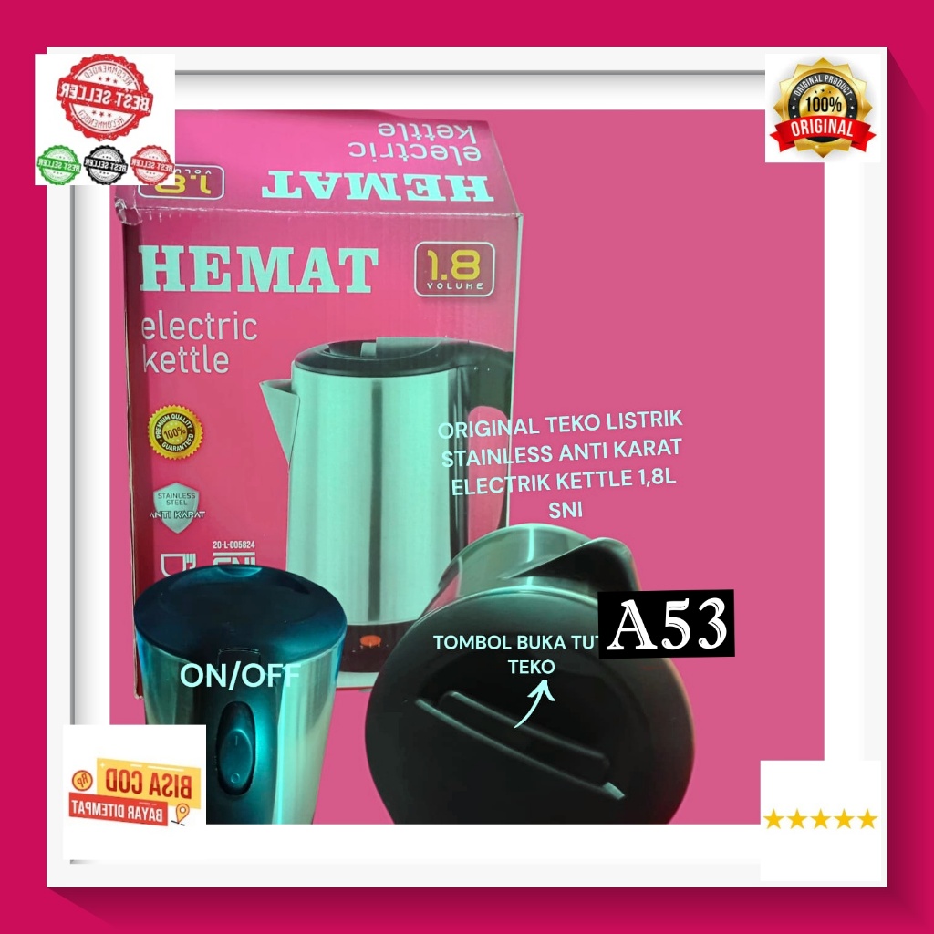 A53 ORI 100%  PANCI ELEKTRIK HOT PEMANAS AIR TEKO LISTRIK STAINLESS LISTRIK MULTIFUNGSI 400 w WATT P