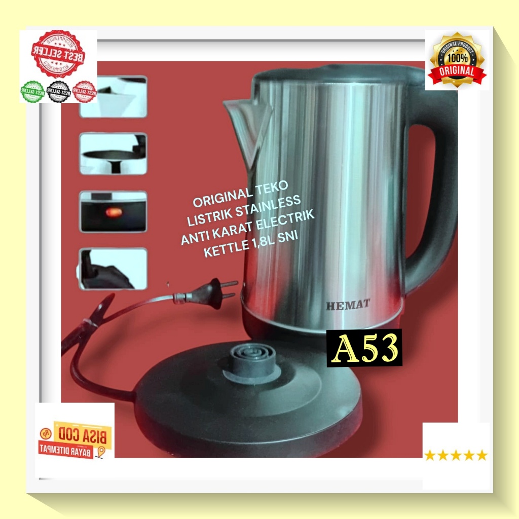 A53 100% ORI TEKO LISTRIK ELEKTRIK STAINLESS LISTRIK MULTIFUNGSI 400 w WATT PEMANAS AIR KETTLE ELEKT