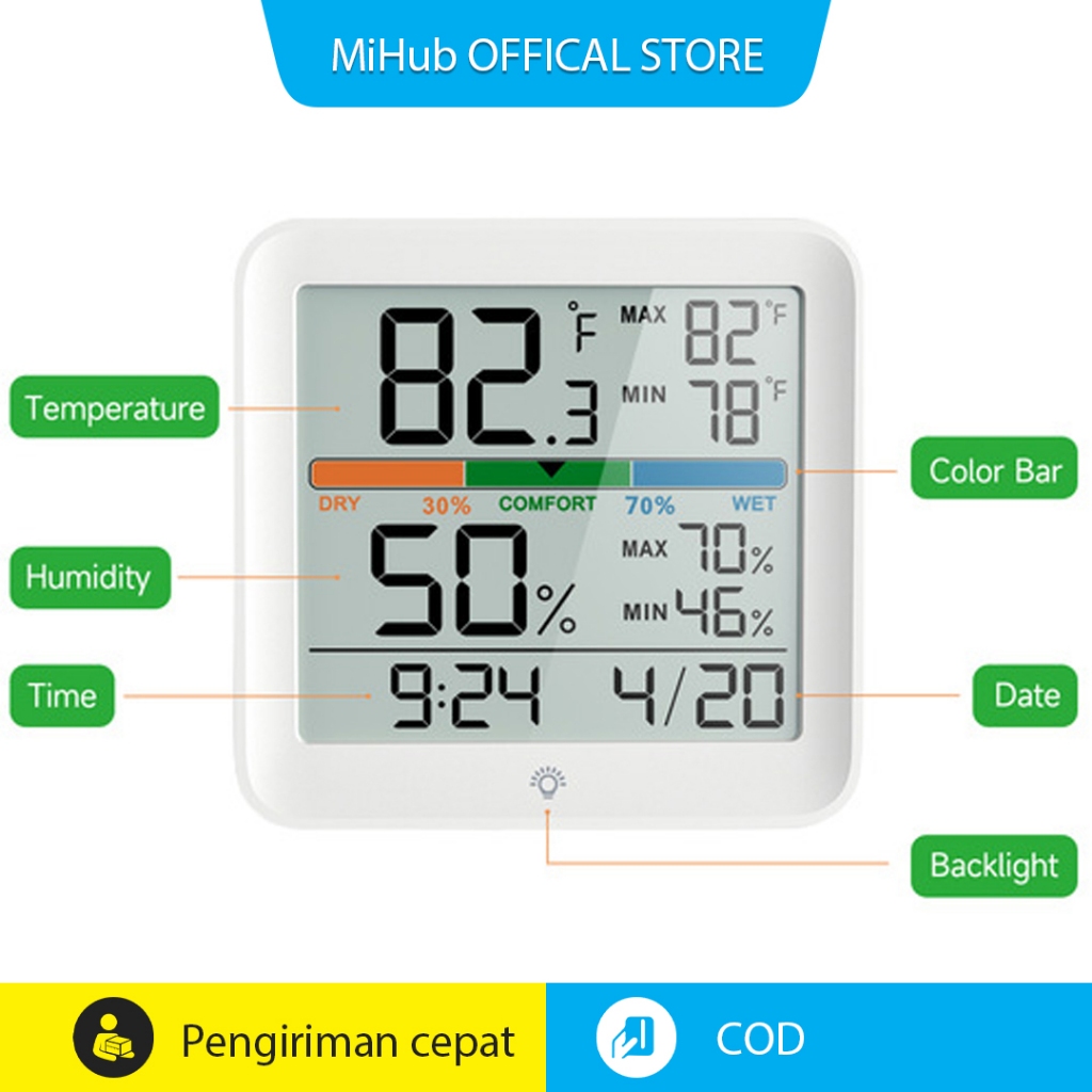 Termometer Hygrometer Digital LCD Backlight Alat Ukur Suhu Kelembaban Ruangan,untuk Kamar Bayi