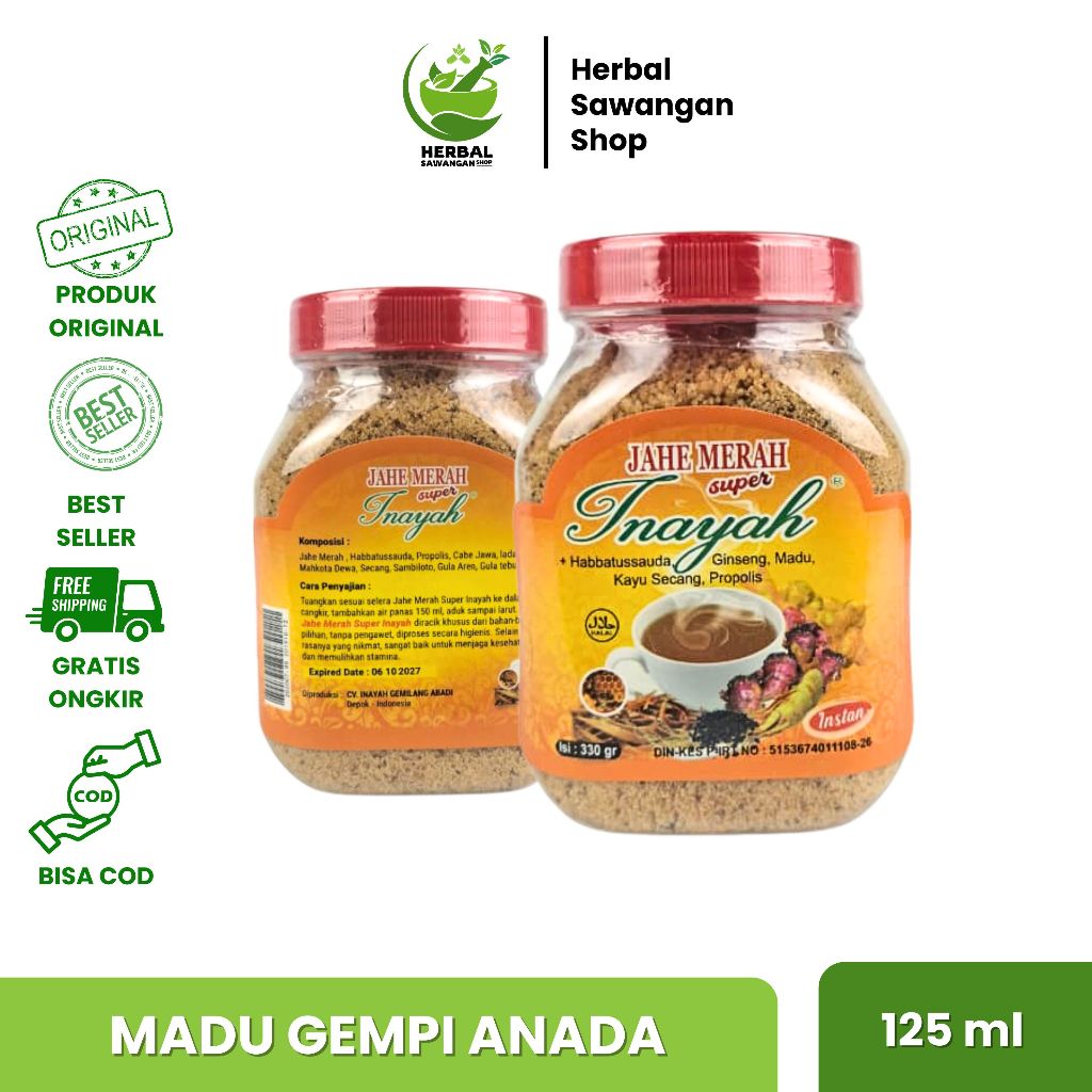 

Jahe Merah Instan Inayah Plus Habbatussauda Ginseng Madu Propolis | 330gr Toples