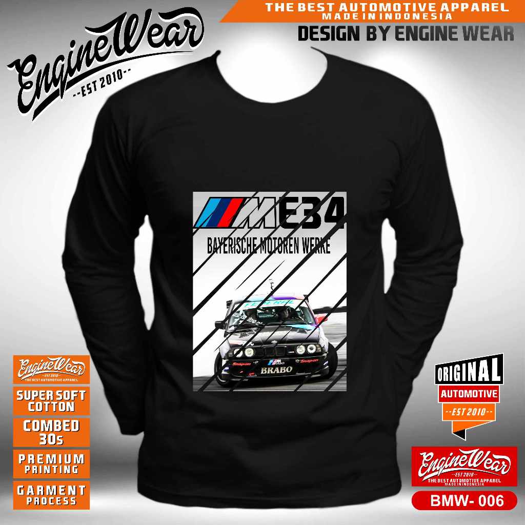 kaos BMW e34 tshirt bimmer m3 kaos otomotif mobil automotive baju balap sedan BMW005T