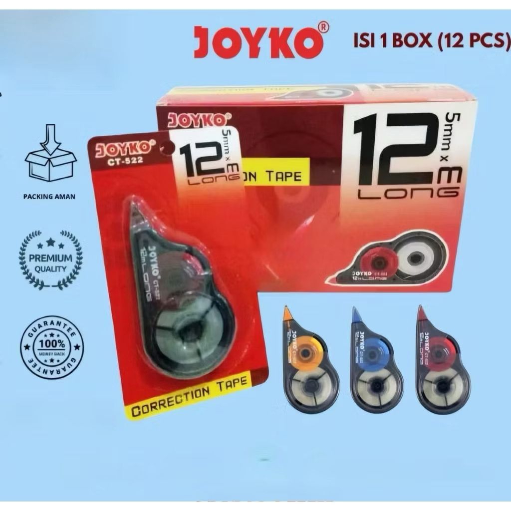 

Grosir (12pcs) Tipe X kertas Correction Tape Joyko CT-522