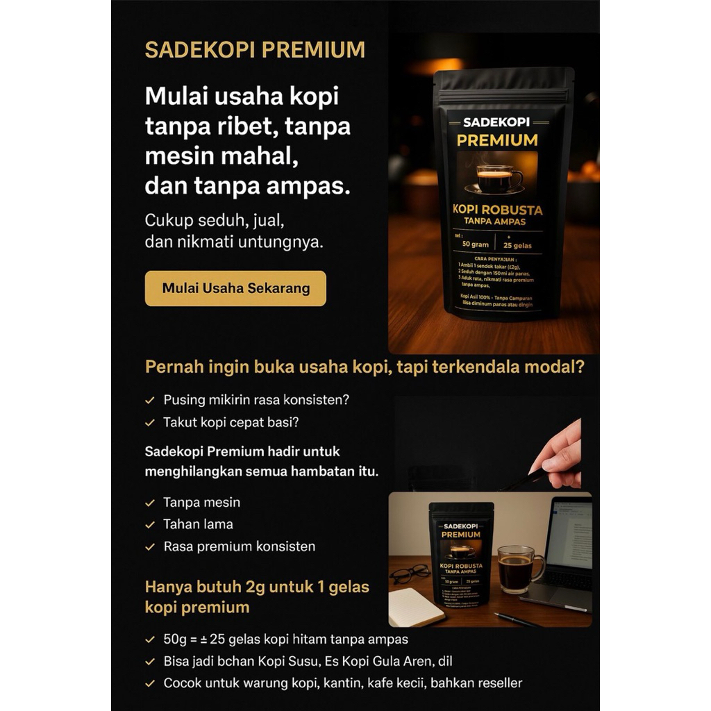 

[TERMURAH]SADE KOPI-premium kopi robusta tanpa ampas