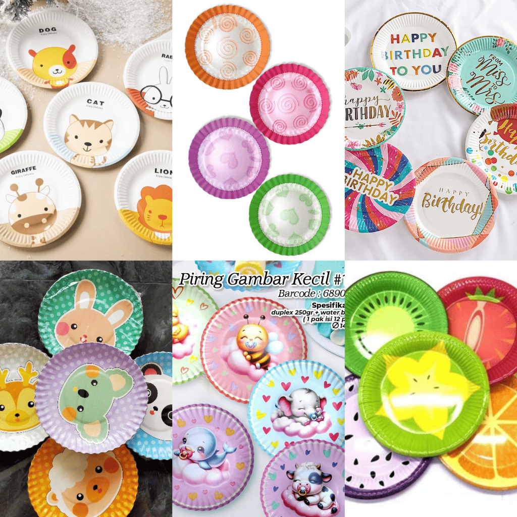 [Isi 10] Piring Kertas Kue Tart Hewan Batik Buah Cute / Piring Kue Tart Kecil / Piring Kue Tart Maca