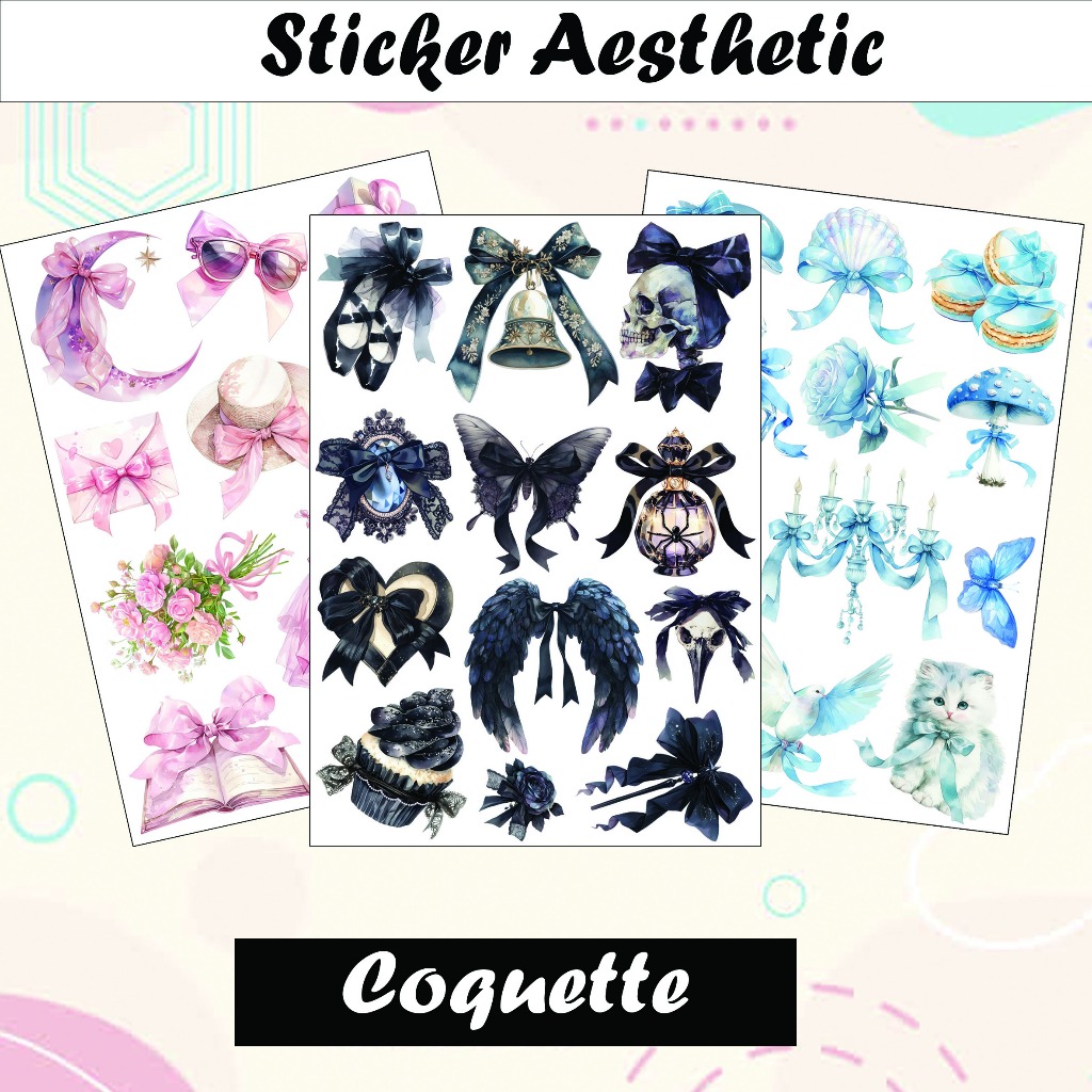 

Sticker Aesthetic A6 Coquette Part A Vintage Waterproof sticker tema warna hitam biru hijau pink stiker estetik anti air pack red glossy Vintage jurnal color Deco Korea kawai lucu simple