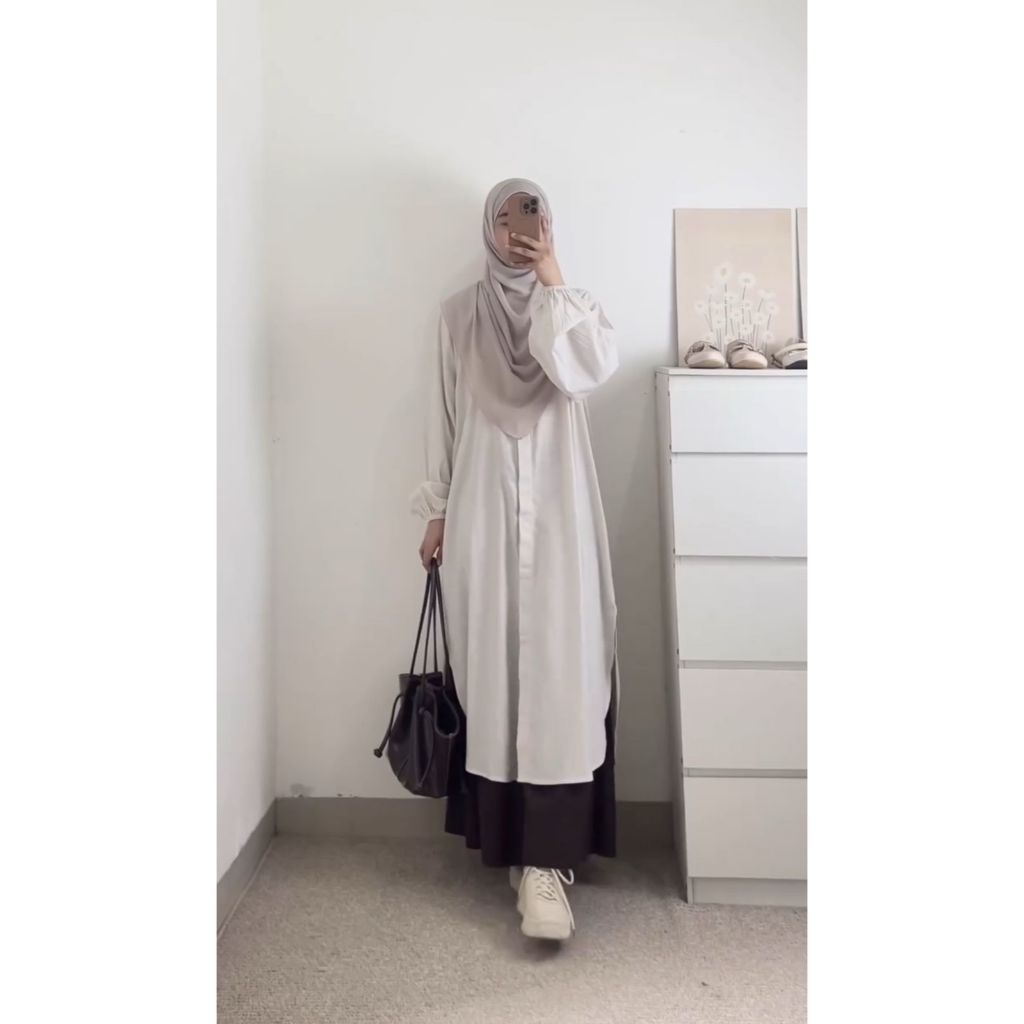 Kemeja Long Tunik Katun Salur Casual
