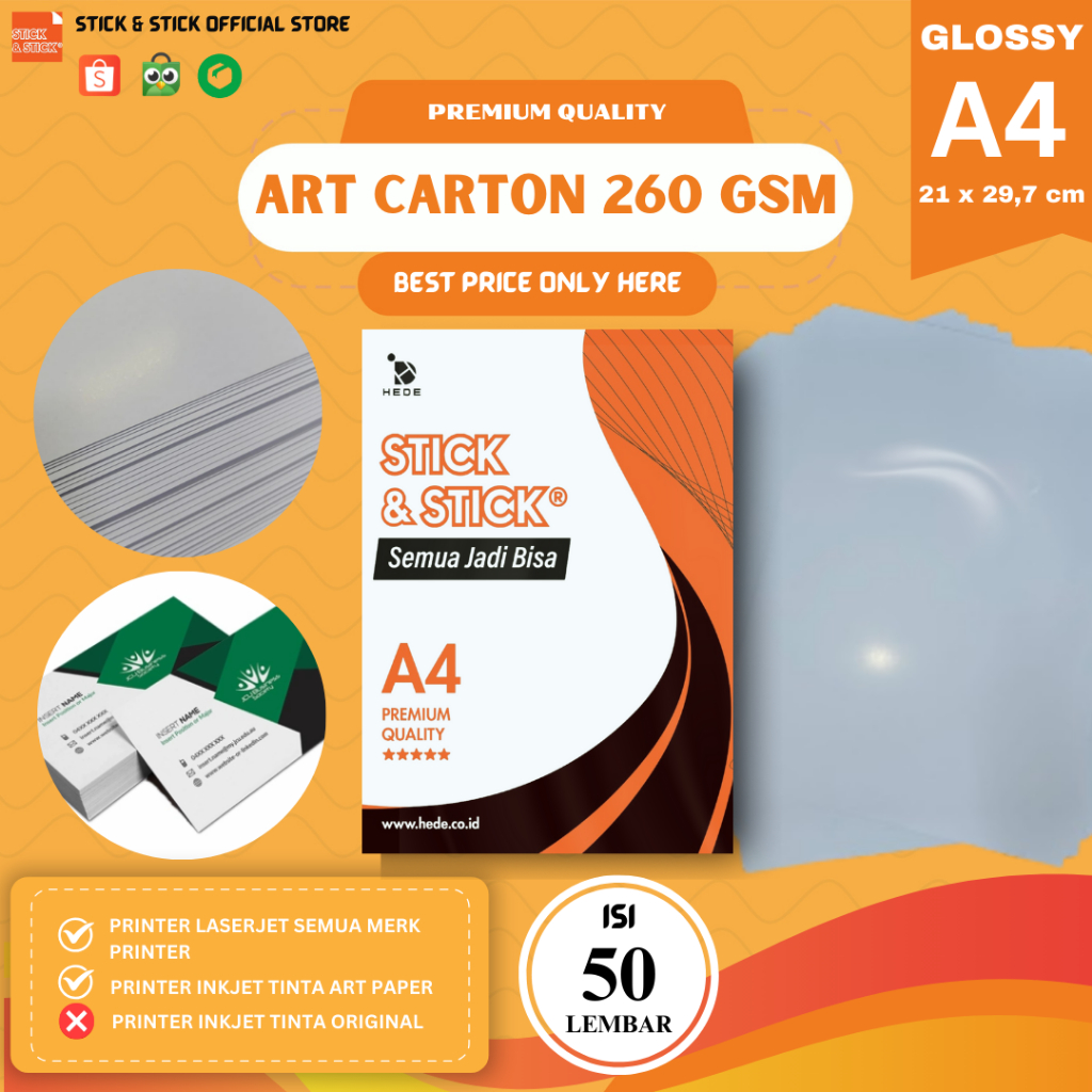 

Art Carton 260 gsm A4 isi 50 lbr / Kertas Brosur Glossy, Undangan, Kalender, Kartu Ucapan Glossy