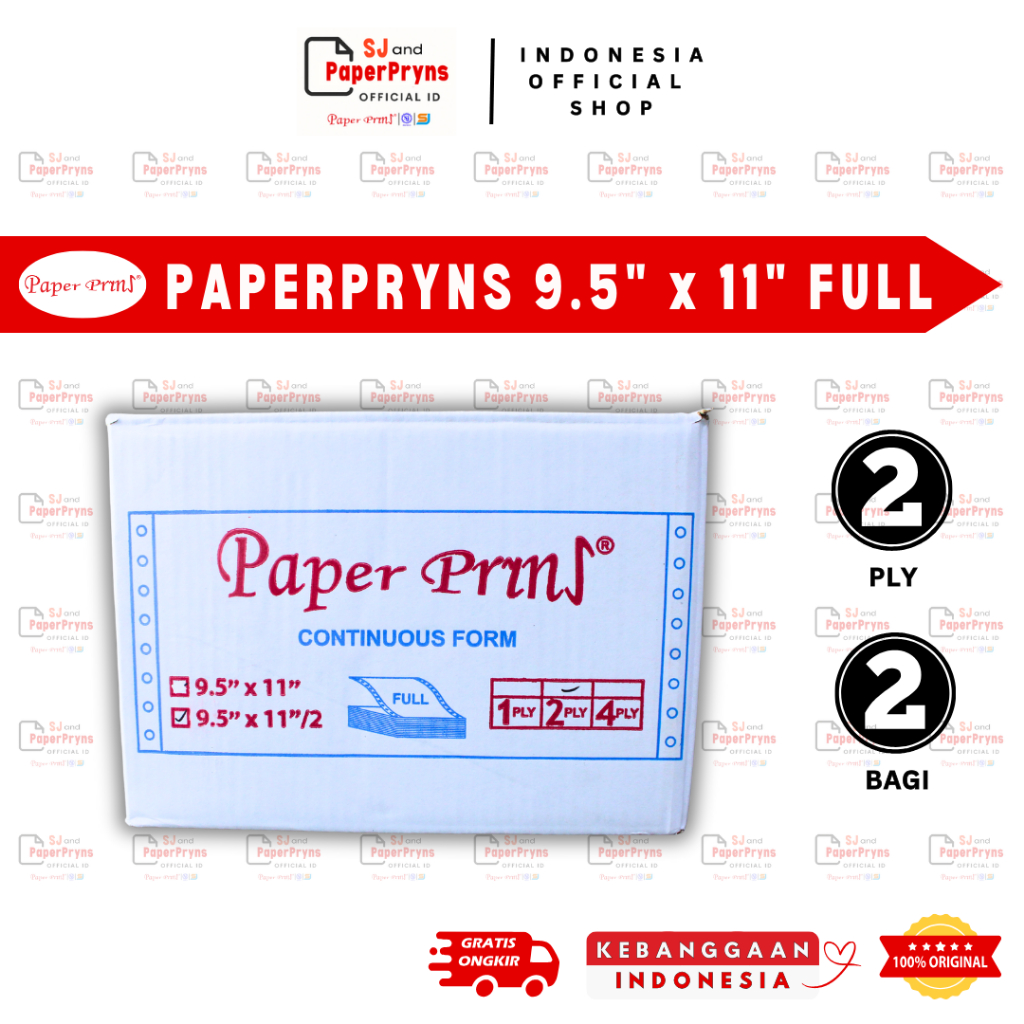 

PAPERPRYNS Kertas Continuous Form 9,5" × 11/2" - BAGI 2 (2 PLY) FULL NCR Sheets