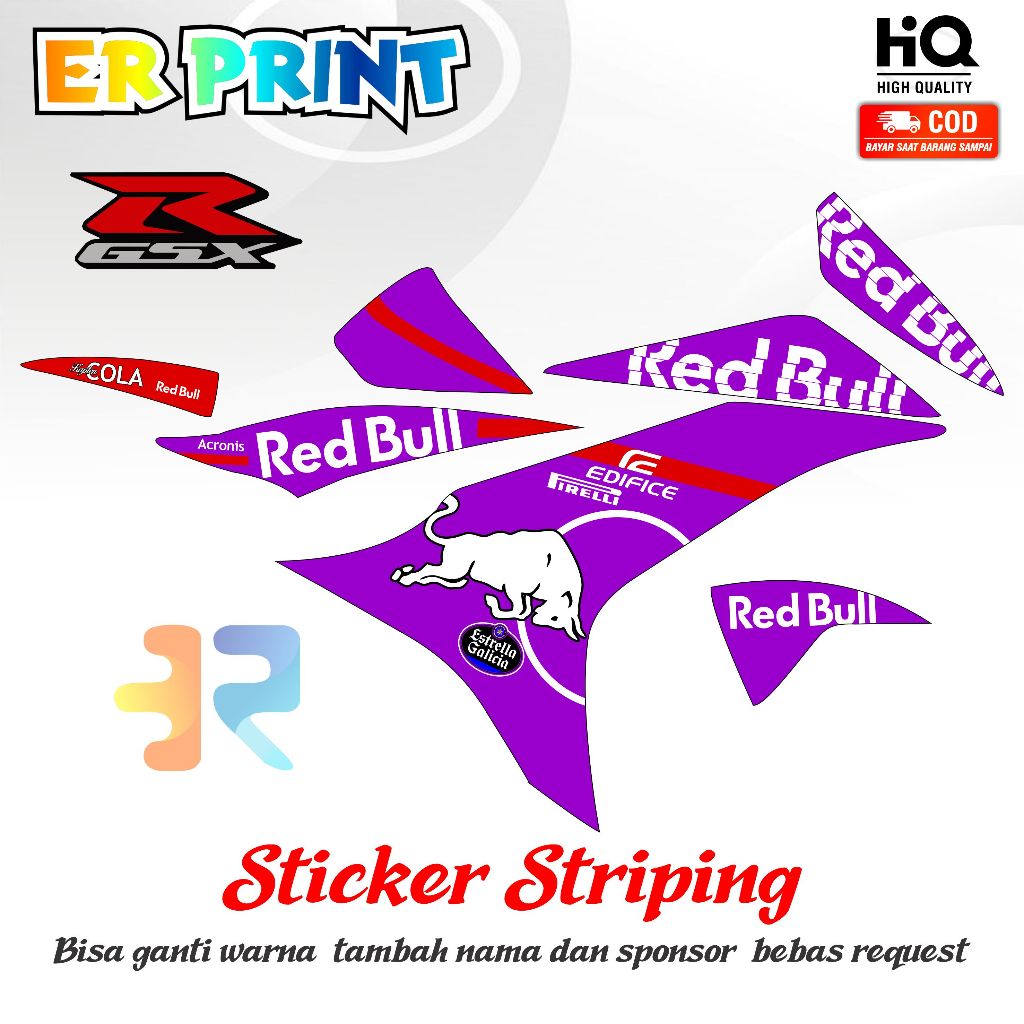 Striping Suzuki GSX 150r Sticker 1 Full Set Kanan Kiri Variasi  Desain RedBull