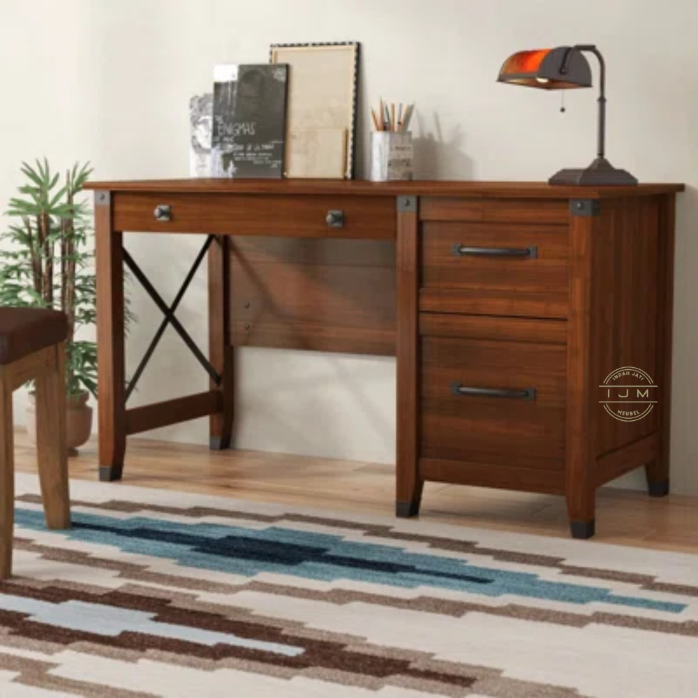 Meja Kantor Direktur Minimalis Modern Full Kayu Jati Solid dengan Laci Tahan Lama dan Elegan Ruang K