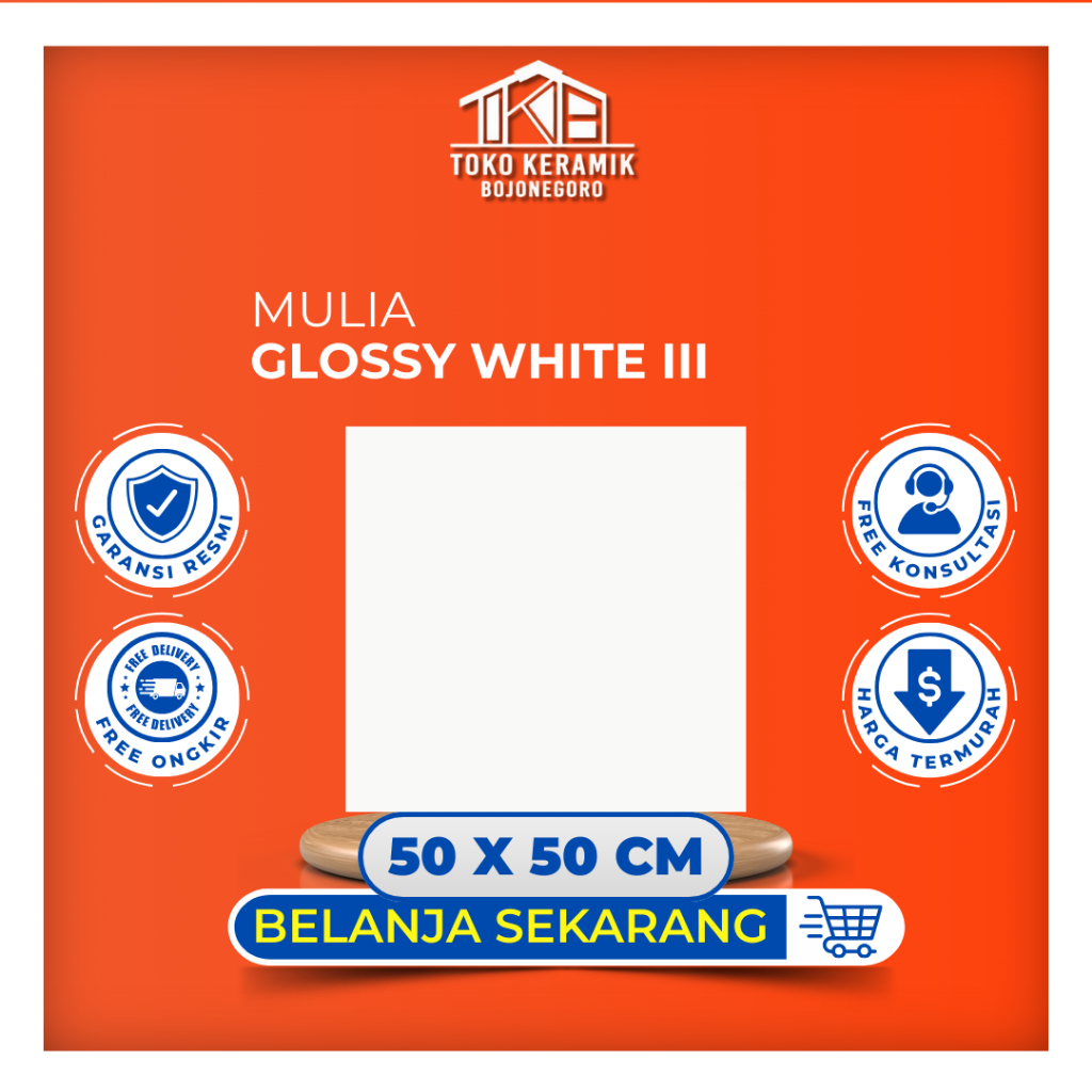 Keramik Putih Polos Glossy 50x50 Mulia Glossy White
