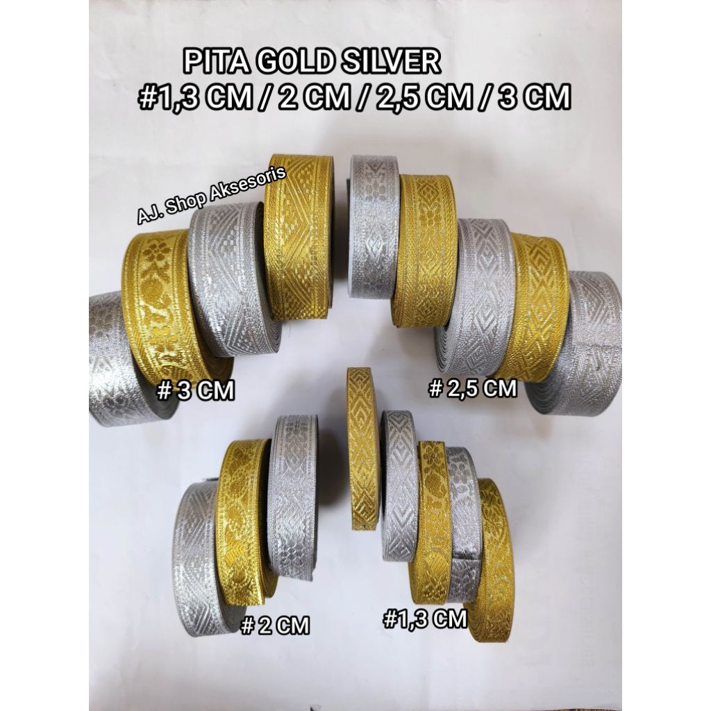PITA RENDA  GAMIS EMAS  PERAK  / PITA RENDA BORDIR GOLD SILVER LEBAR 2 CM/ 2,5 CM/3 CM / 1/2 INCH