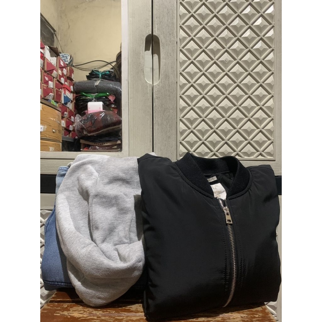 ORIGINAL DENIM JEANS ZARA JACKET BOMBER ZIPPER BIKER PARASUTE