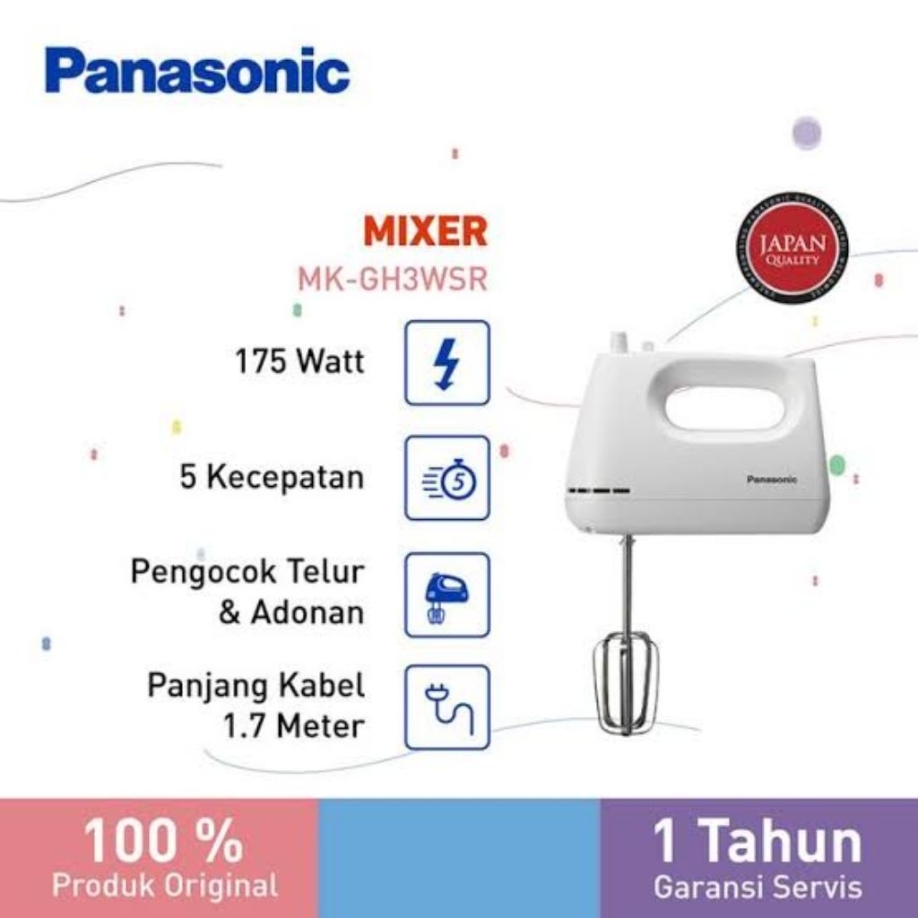 MIXER HAND PANASONIC MKGH3WSR MK GH1 WSR GH1WSR MIKSER TANGAN ALAT BANTU PENGADUK MENGADUK MELUMAT P