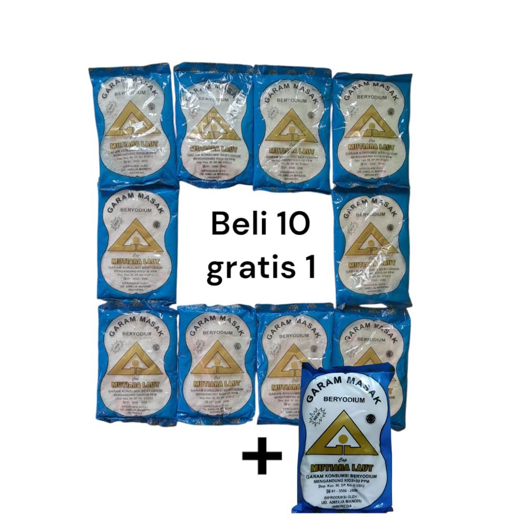 

promo beli 10 gratis 1 garam masak halus beryodium mutiara laut