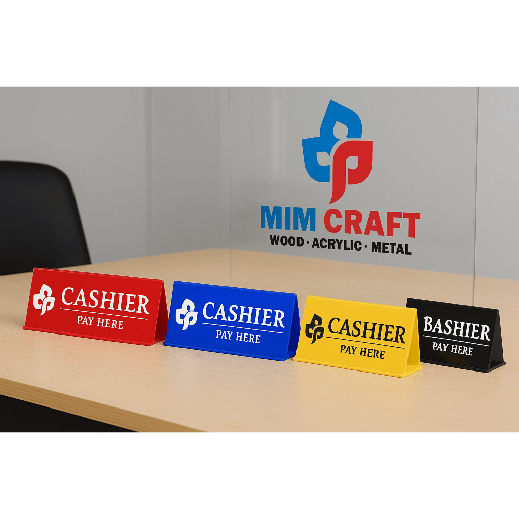 

Papan Nama Meja Cashier 20x8 CM Bisa Tambah Logo / Tanda Meja Akrilik Table Sign