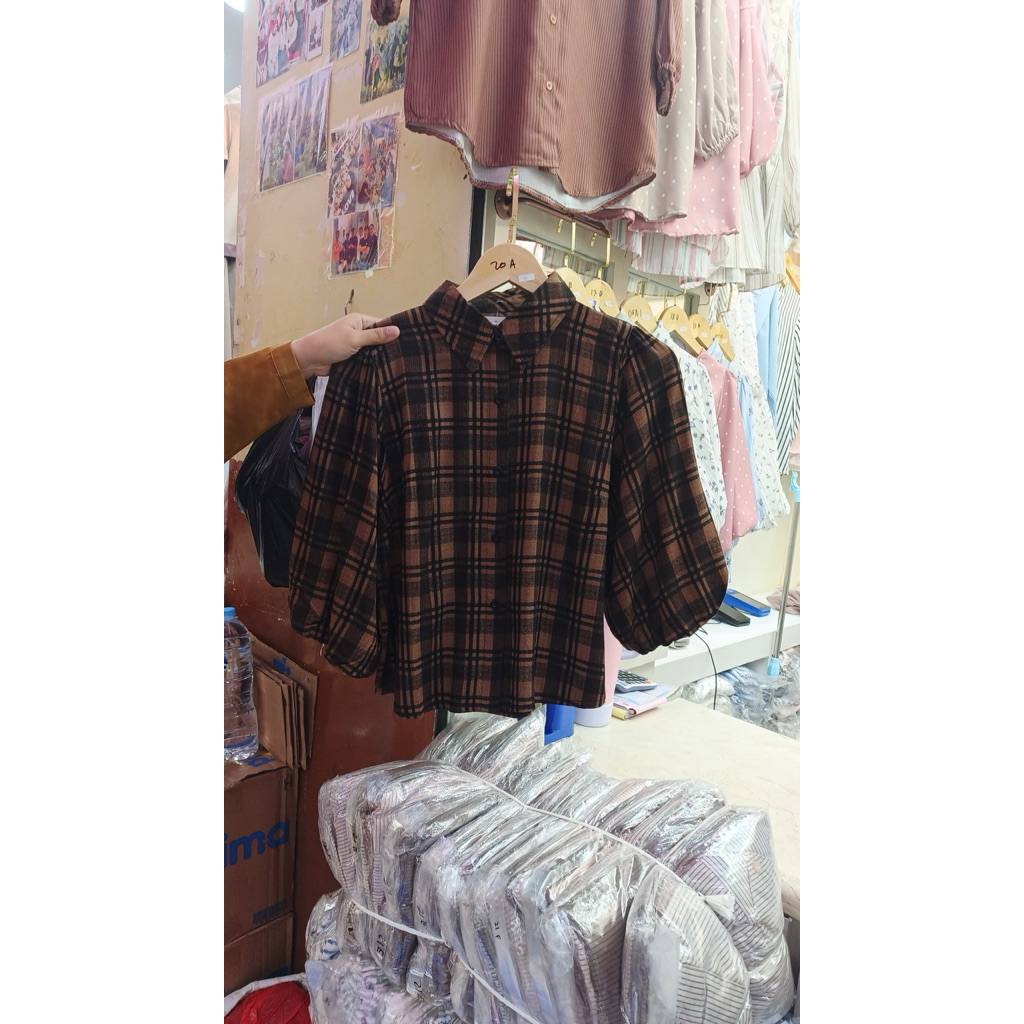 blouse wanita tangan balon kotak
