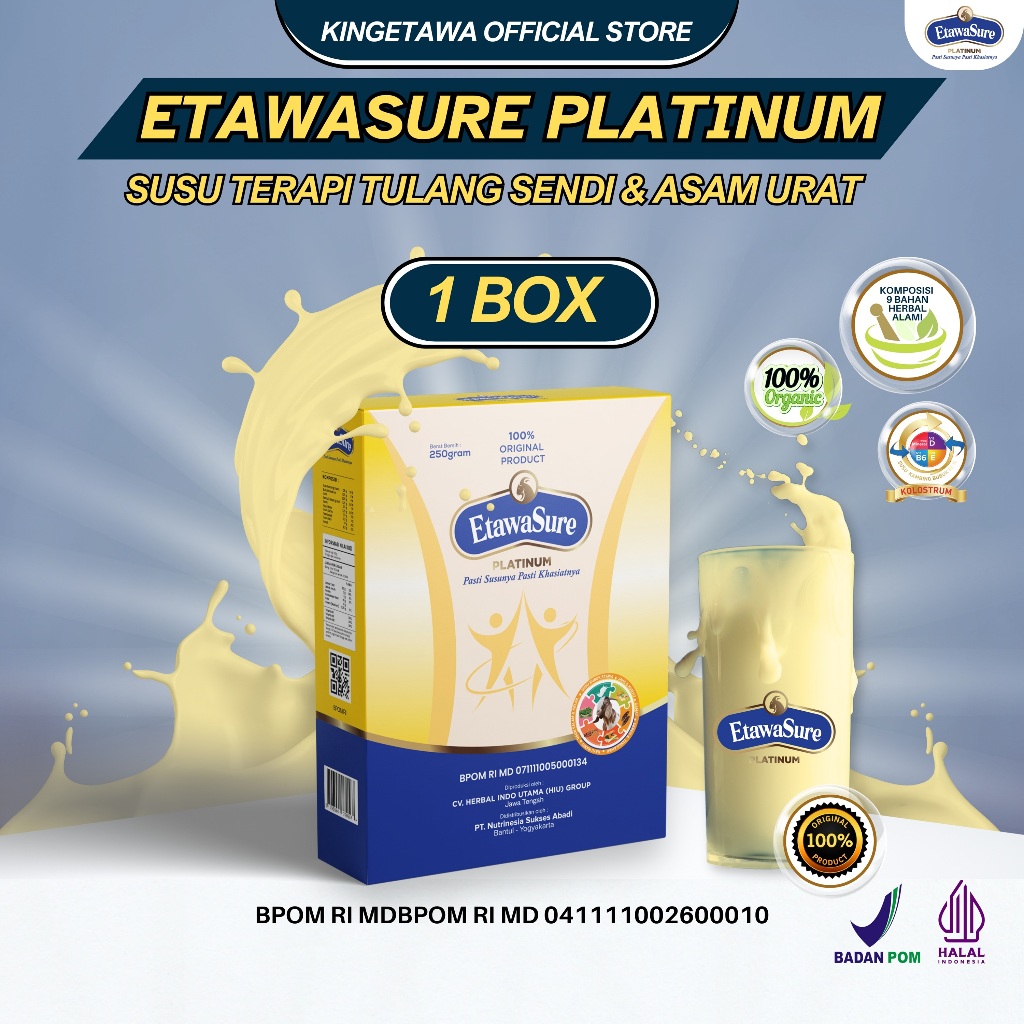 

Etawasure Platinum Susu Kambing Etawa Efektif Untuk Nyeri Sendi dan Asam Urat Paket 1 Box