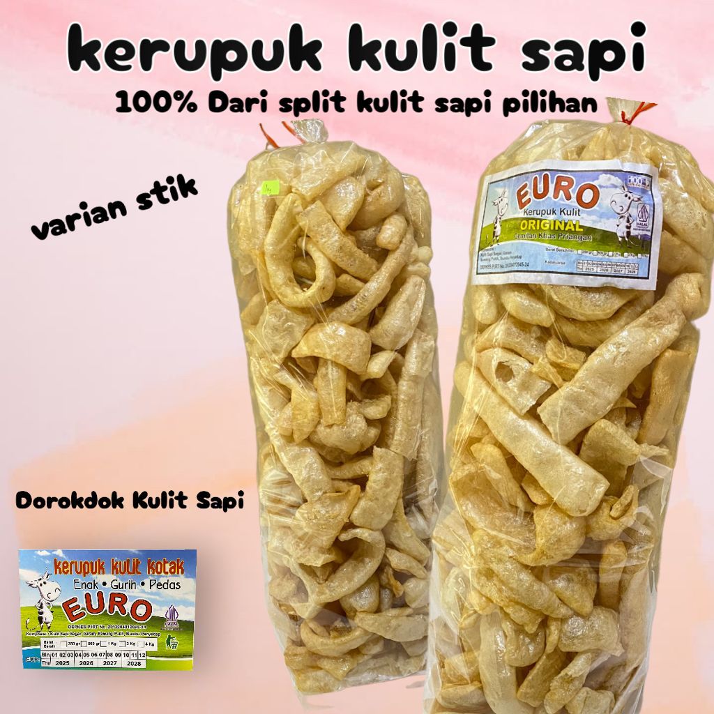 

CEMILAN KRUPUK KULIT SAPI RAMBAK SAPI HALAL DOROKDOK ASLI ANEKA RASA SUPER RENYAH 1 BAL 500 GR