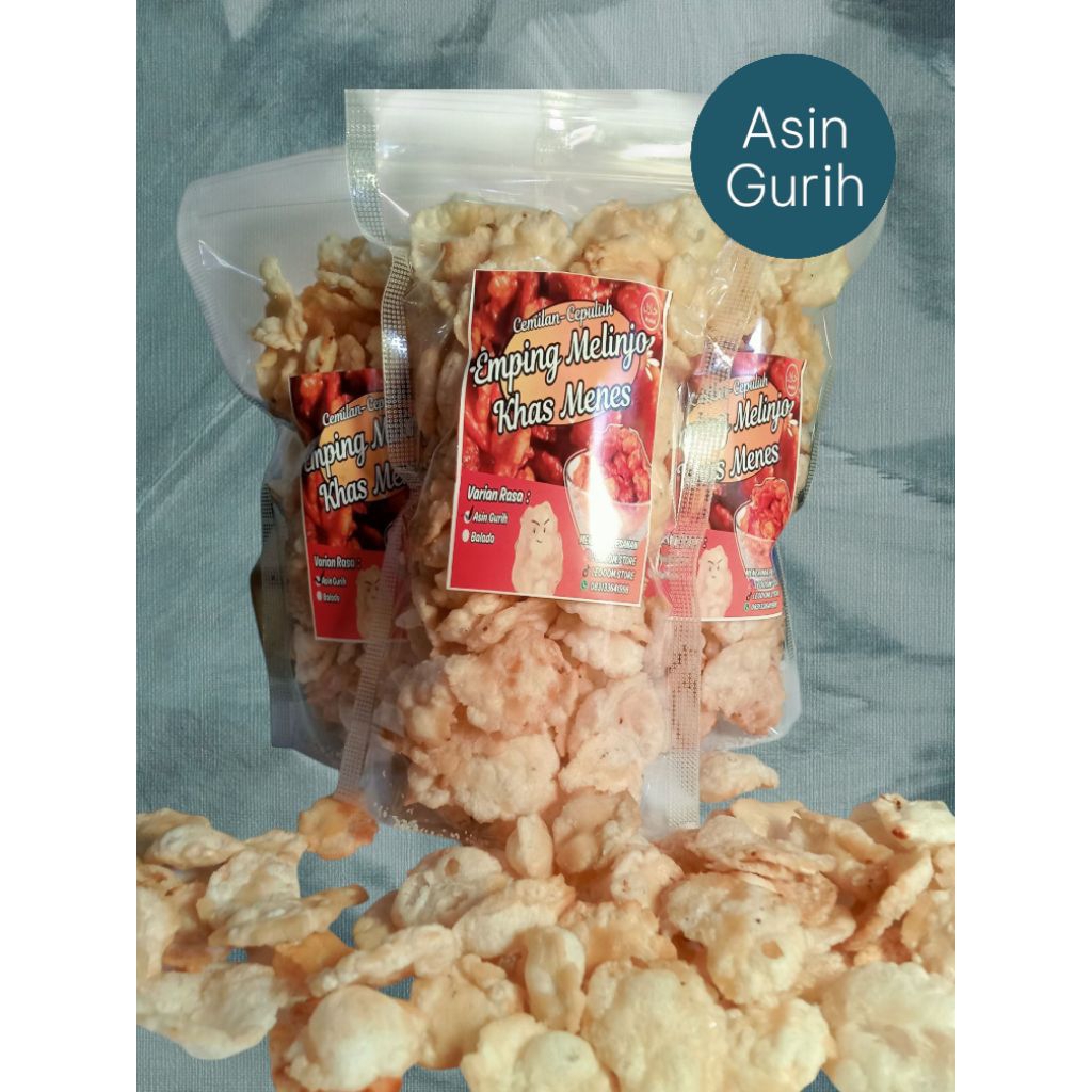 

cemilancepuluh emping keceprek melinjo khas menes rasa asin gurih kemasan standing pouch 85gr