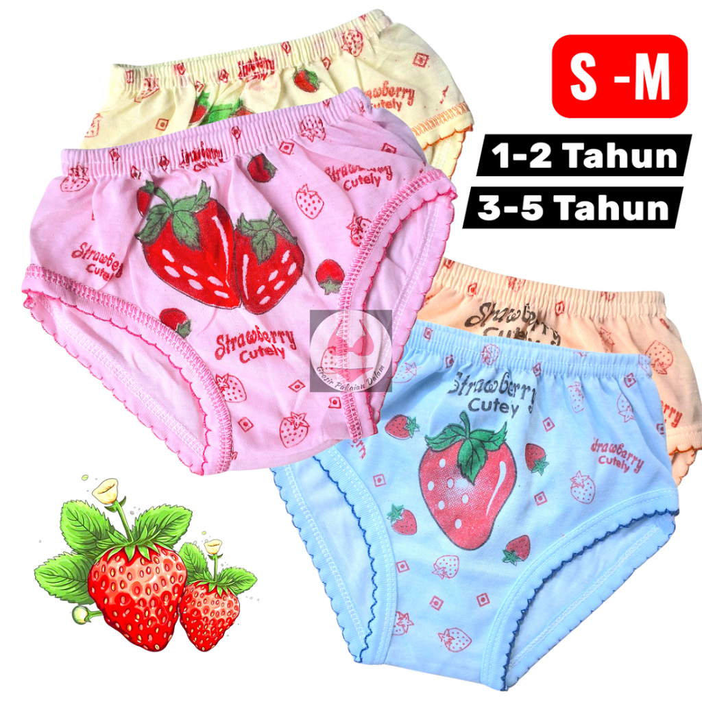 Grosir 1 Lusin Isi 12 Pcs CD Motif Strobery Celana Dalam Anak Perempuan Cewek Lusinan