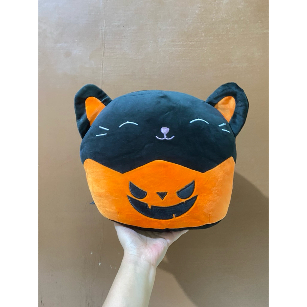 Boneka Karakter Kucing Hitam Haloween Pumpkin size 32x30cm / Boneka Bantal Kucing Hitam Haloween ori