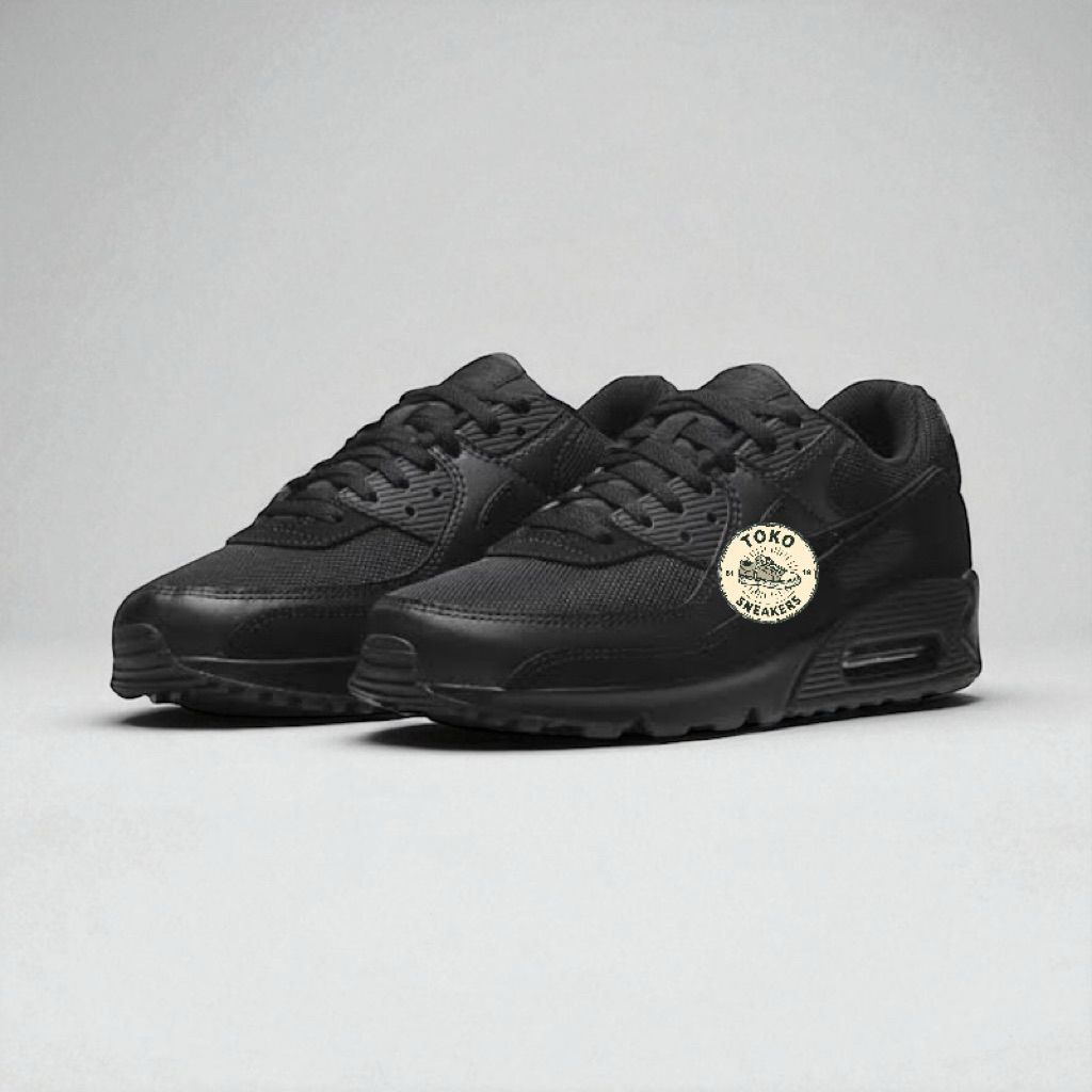 Sepatu lari sneakers hitam Airmax90TripleBlack36-44