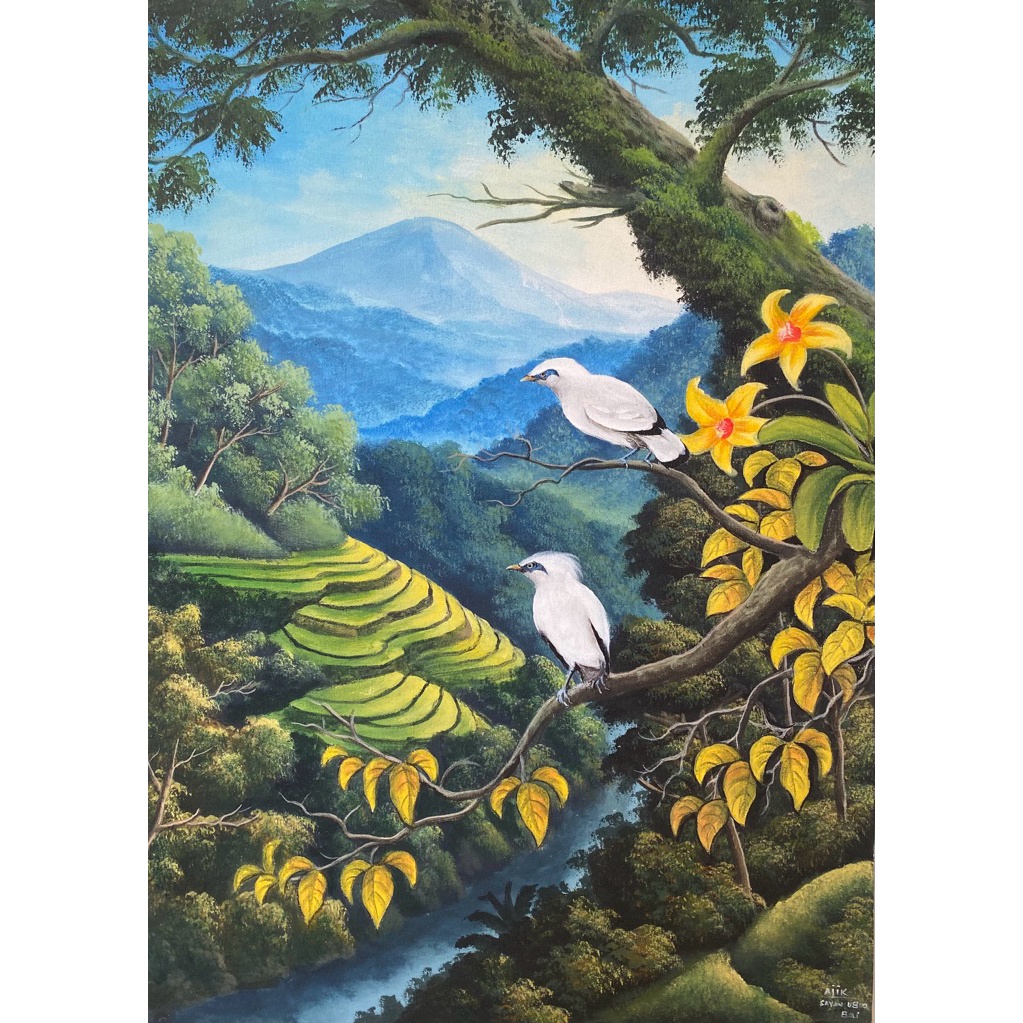 Dijual Lukisan Pemandangan Alam, Lukisan Burung Bali, Lukisan indah