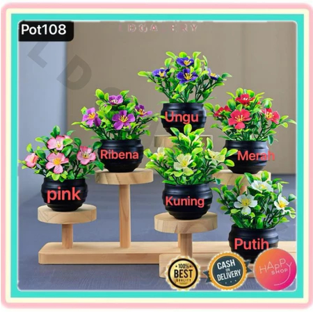 POT108 Tanaman Plastik Bunga Seruni Mini Tanaman Hias Artificial Dekorasi Rumah Murah Import