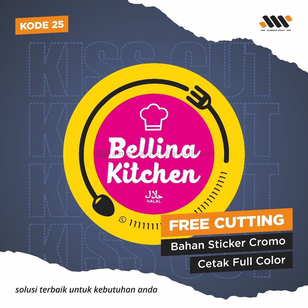 

(Isi 45-150 PCS) Cetak Stiker Cromo Vinyl Produk Kemasan Label Stiker Makanan Minuman (Free Cutting)