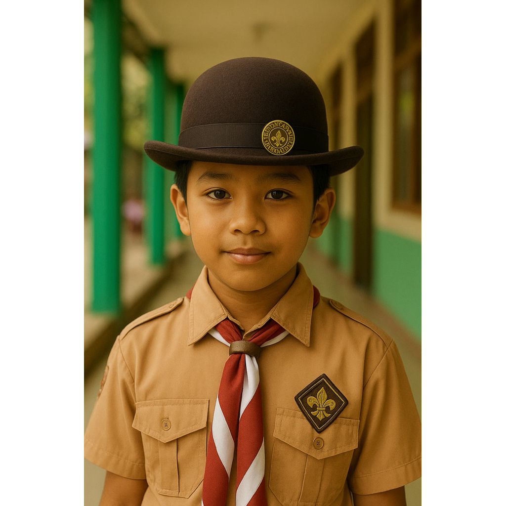 Topi Pramuka Anak SD SMP – Topi Seragam Pramuka Model Bowler/Boni Premium | Topi Atribut Sekolah