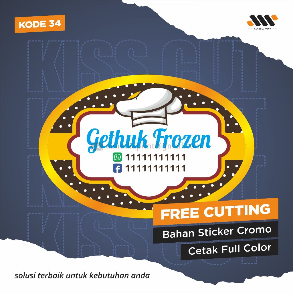 

(Isi 63-180 PCS) Cetak Stiker Cromo Label Sticker Vinyl Produk Kemasan Label Stiker Makanan Minuman (Free Cutting)