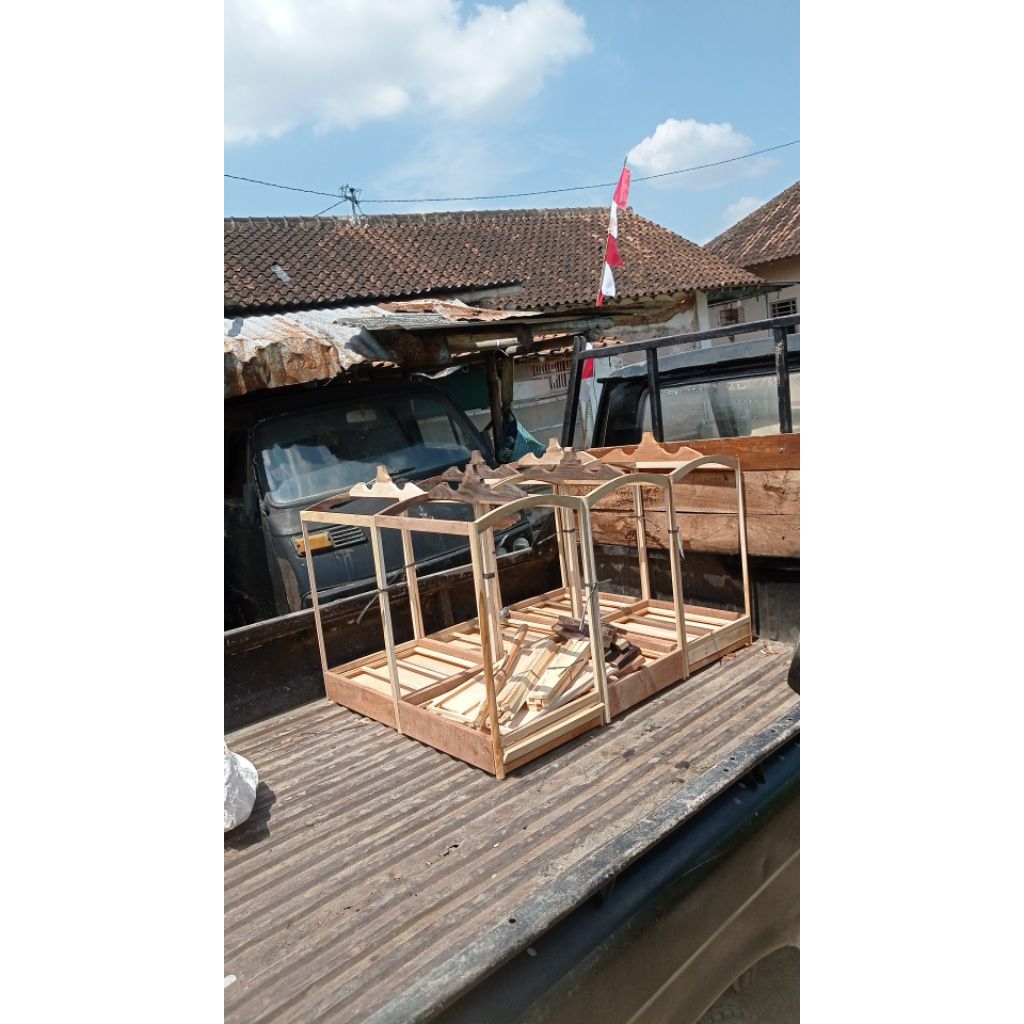 sangkar no 2 ruji senar/fiber ambrukan bahan full jati tebal 2cm alas galfalum bolak balik bonus lem