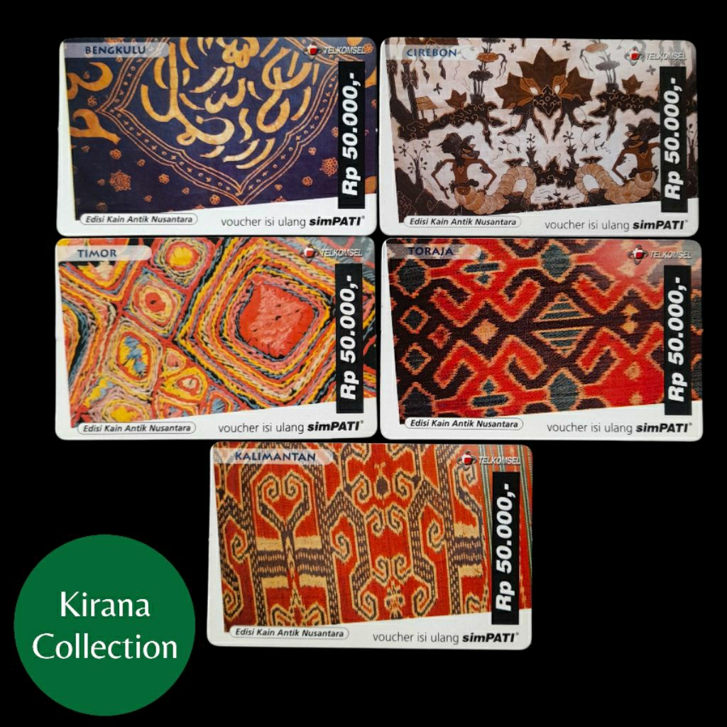 LOT T400 KOLEKSI KARTU TELEPON LAMA INDONESIA VOUCHER SIMPATI EDISI KAIN ANTIK NUSANTARA USED BEKAS 