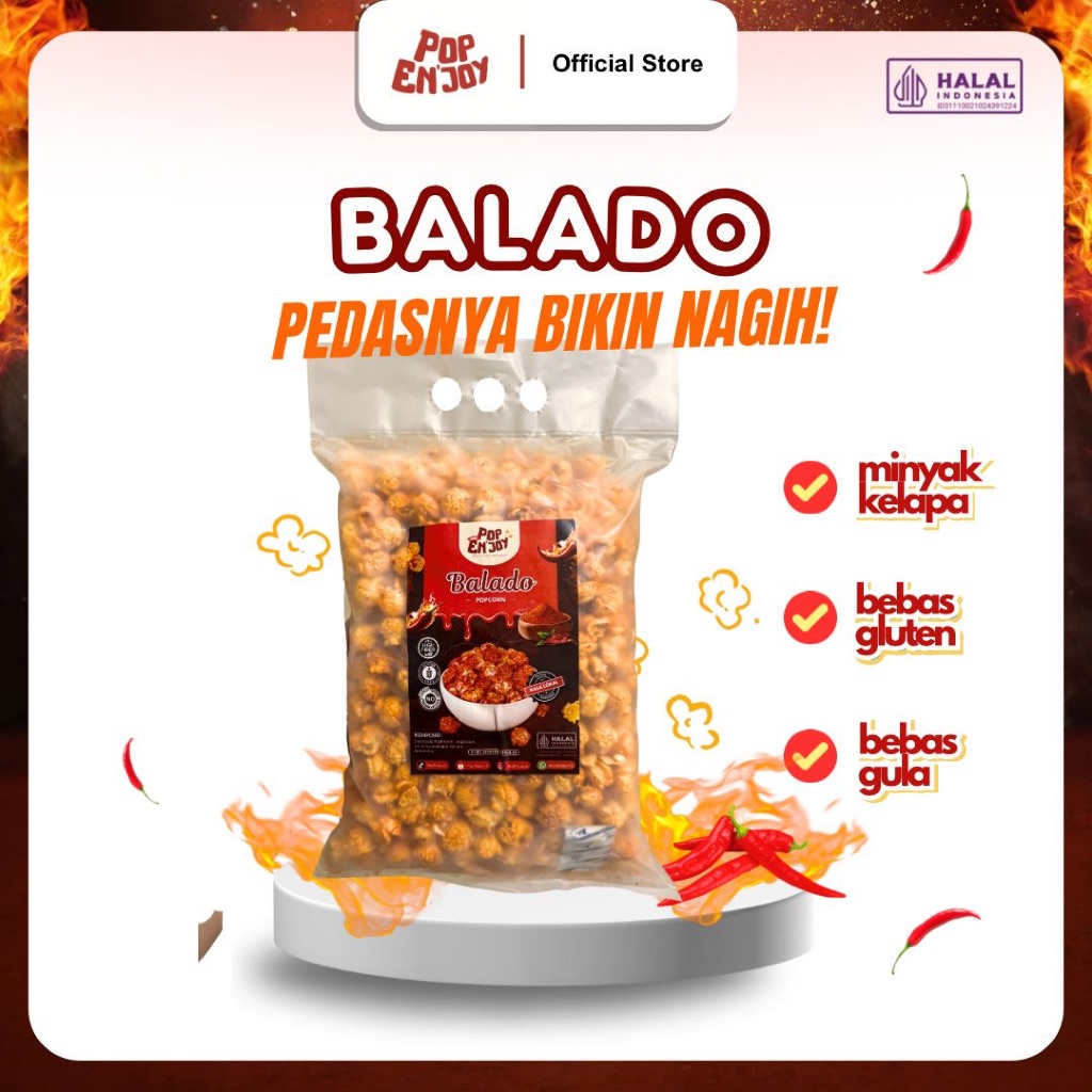 

[PEDAS] POPCORN BALADO - PopENjoy / Makanan Gurih Asin Pedas Crispy Camilan Popkron Snack Jagung Cemilan Popcorn Kering