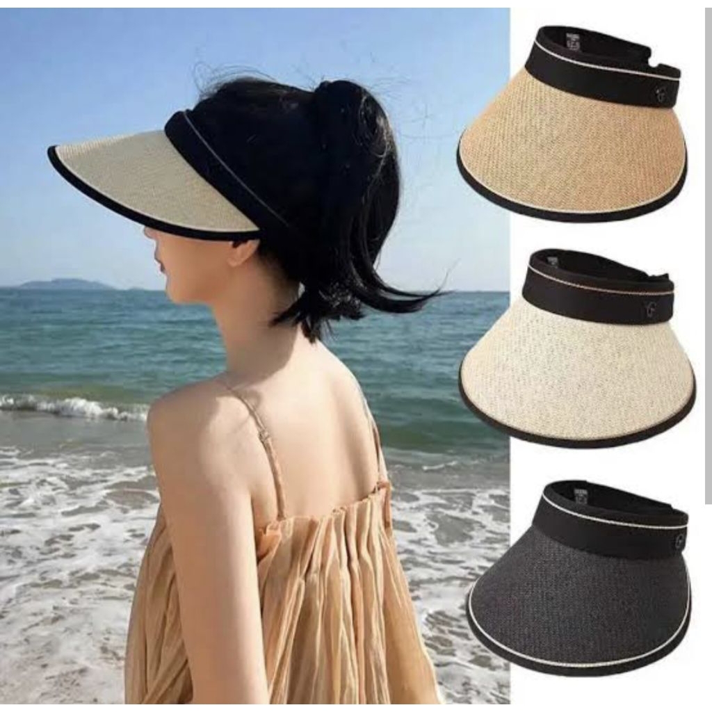topi visor pantai wanita topi lebar depan import
