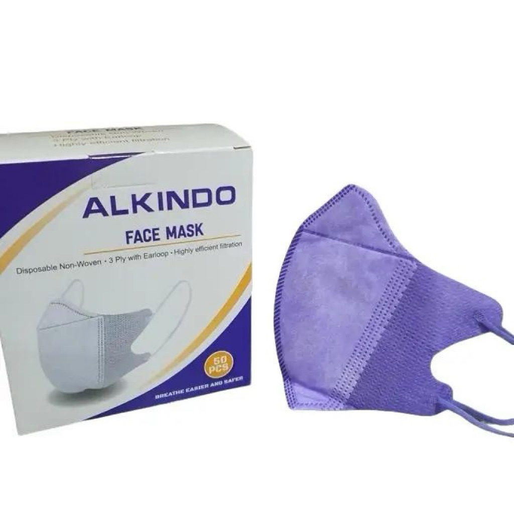 Masker Duckbill 4 Ply Warna-Warni | Masker Dewasa Earloop | Masker Kesehatan Isi 50 pcs Warna Ungu L
